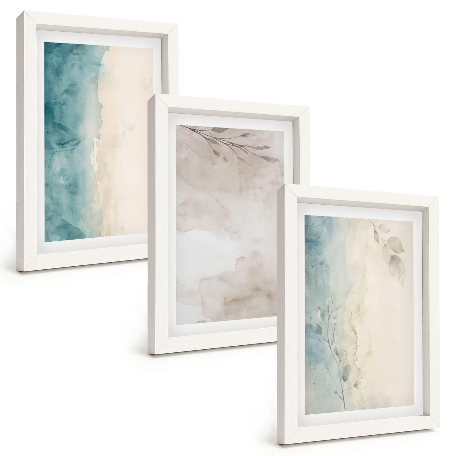 BILDER SET 3er Set - 20x30 cm Weißer Rahmen - Feine Aquarelltexturen - Weiß, Kunststoff (20/30cm) - TULUP