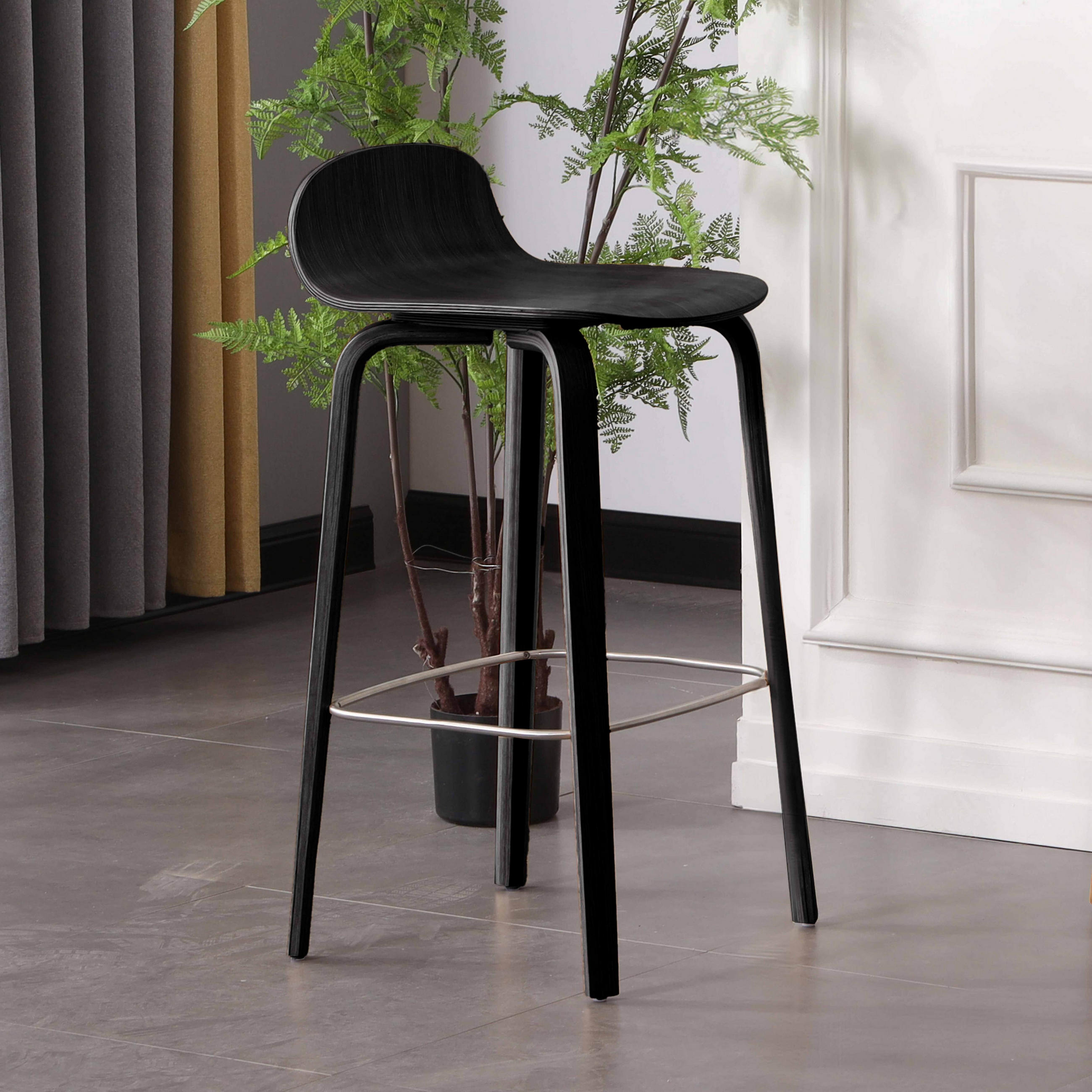 BARHOCKER, Schwarz - Schwarz, Holz (40/80/38cm) - Oviala