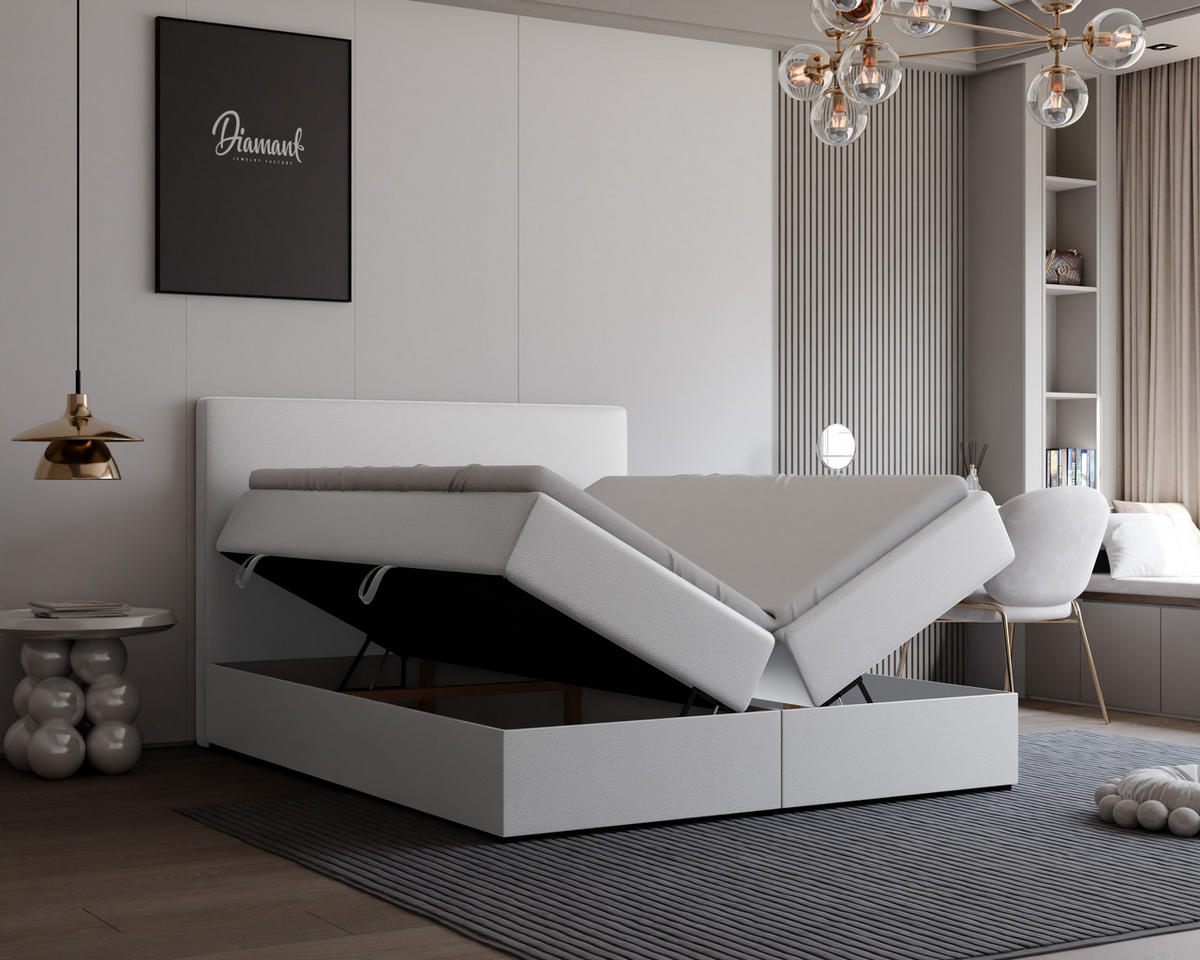 BOXBETT 140x200 cm mit Topper - Weiß, Textil (140/200cm) - Idohome