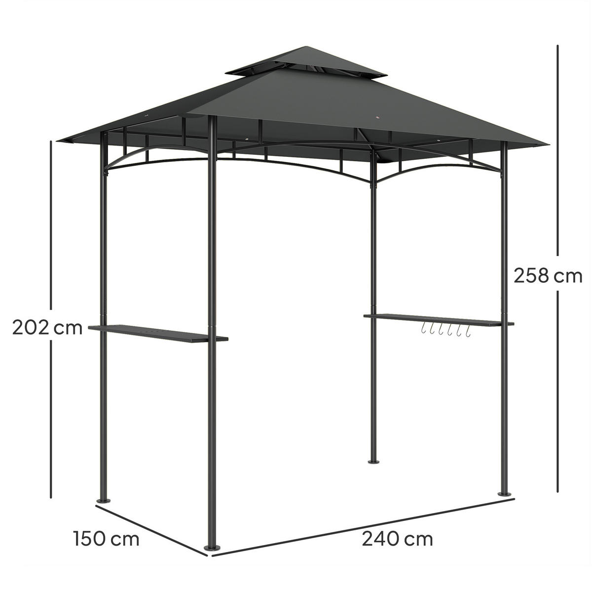 GRILLPAVILLON aus Metall und Polyester Dunkelgrau - Dunkelgrau, Metall (150/258/240cm) - Outsunny
