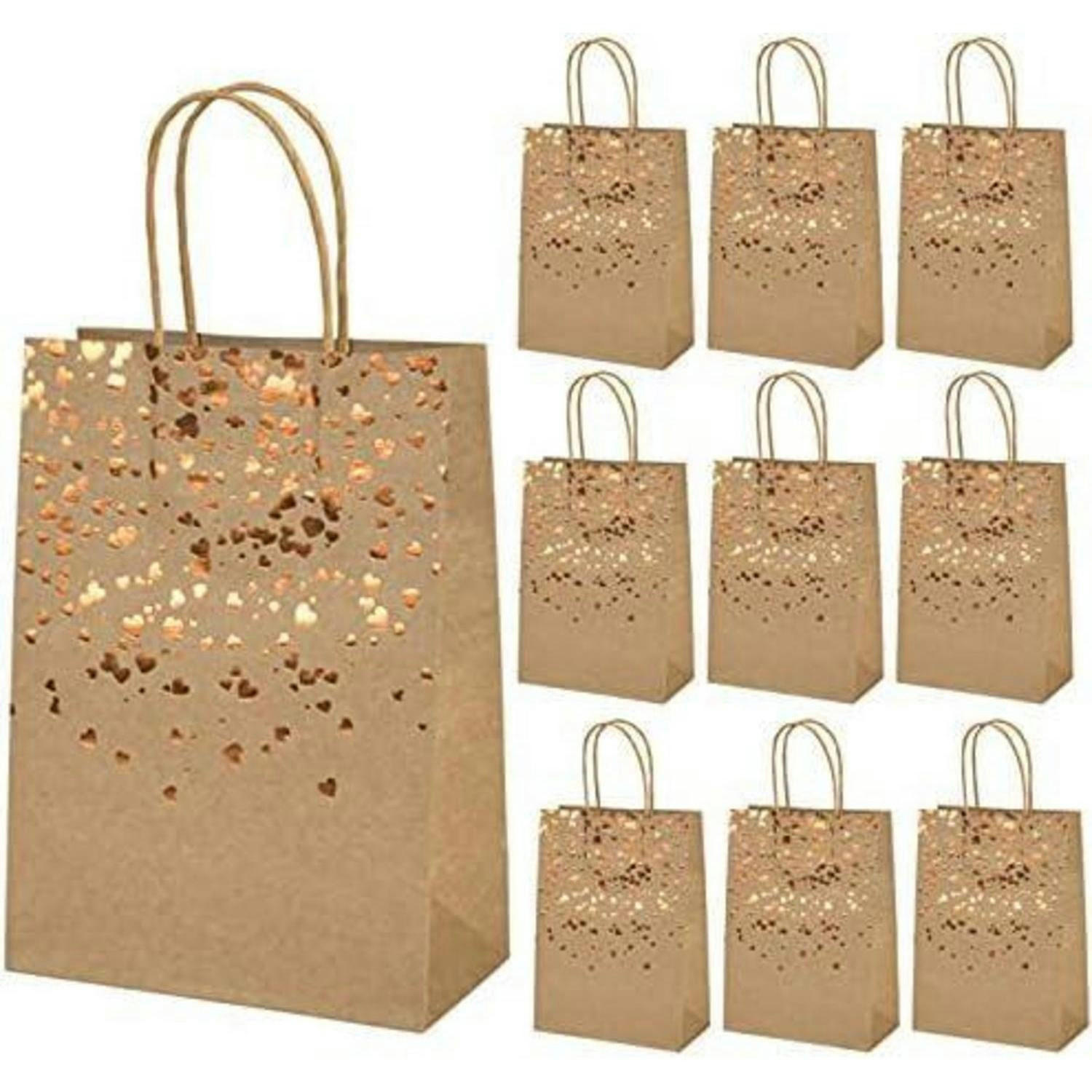 GESCHENKTÜTEN 10-teiliges Set mit Herz-Verzierung 21 x 15 cm - Bronzefarben, Papier (8/21/15cm)