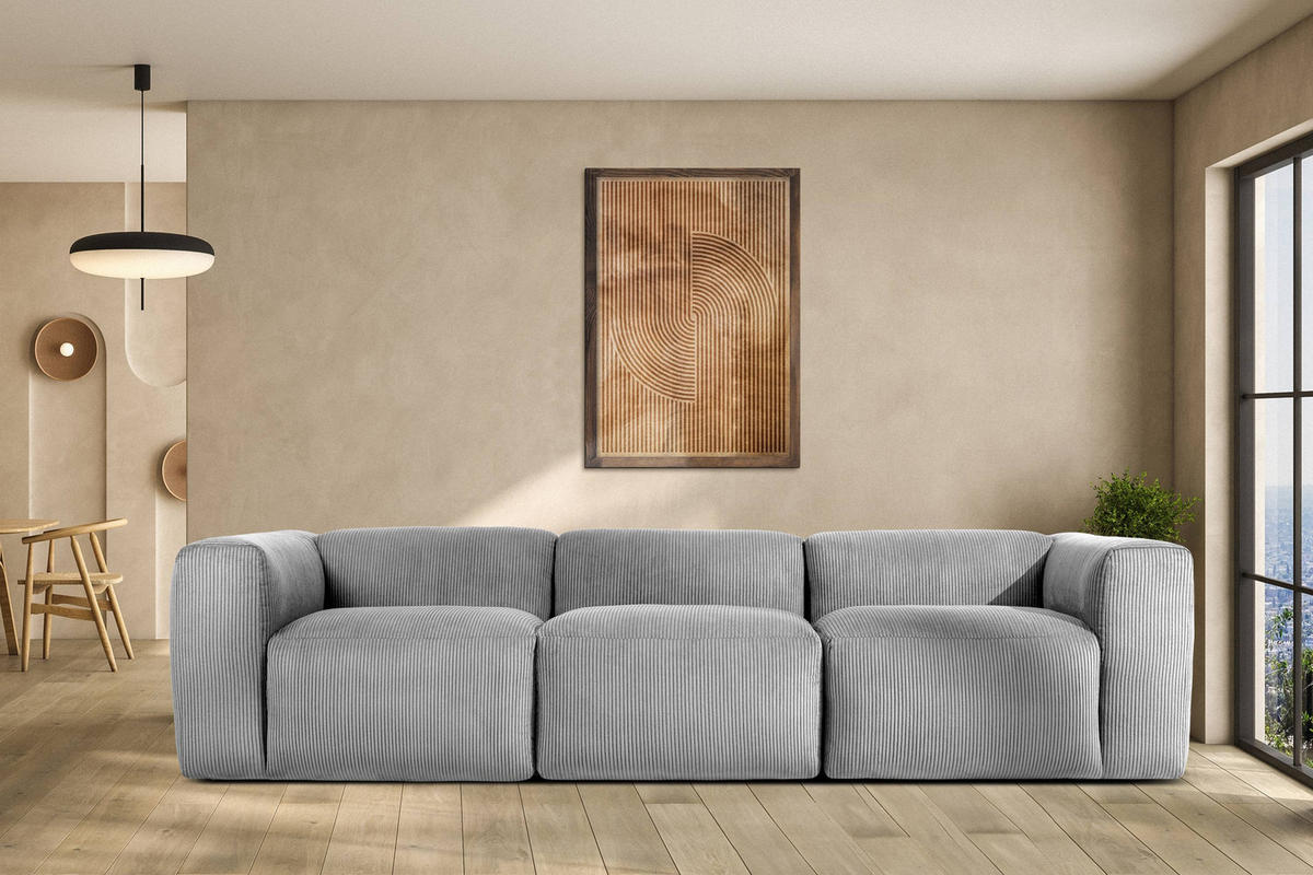 3-SITZER-MODULSOFA BUFFO mit extrem weicher und bequemer Sitzfläche, Kordstoff, hellgrau - Hellgrau, Textil (290/73/96cm) - KONSIMO®