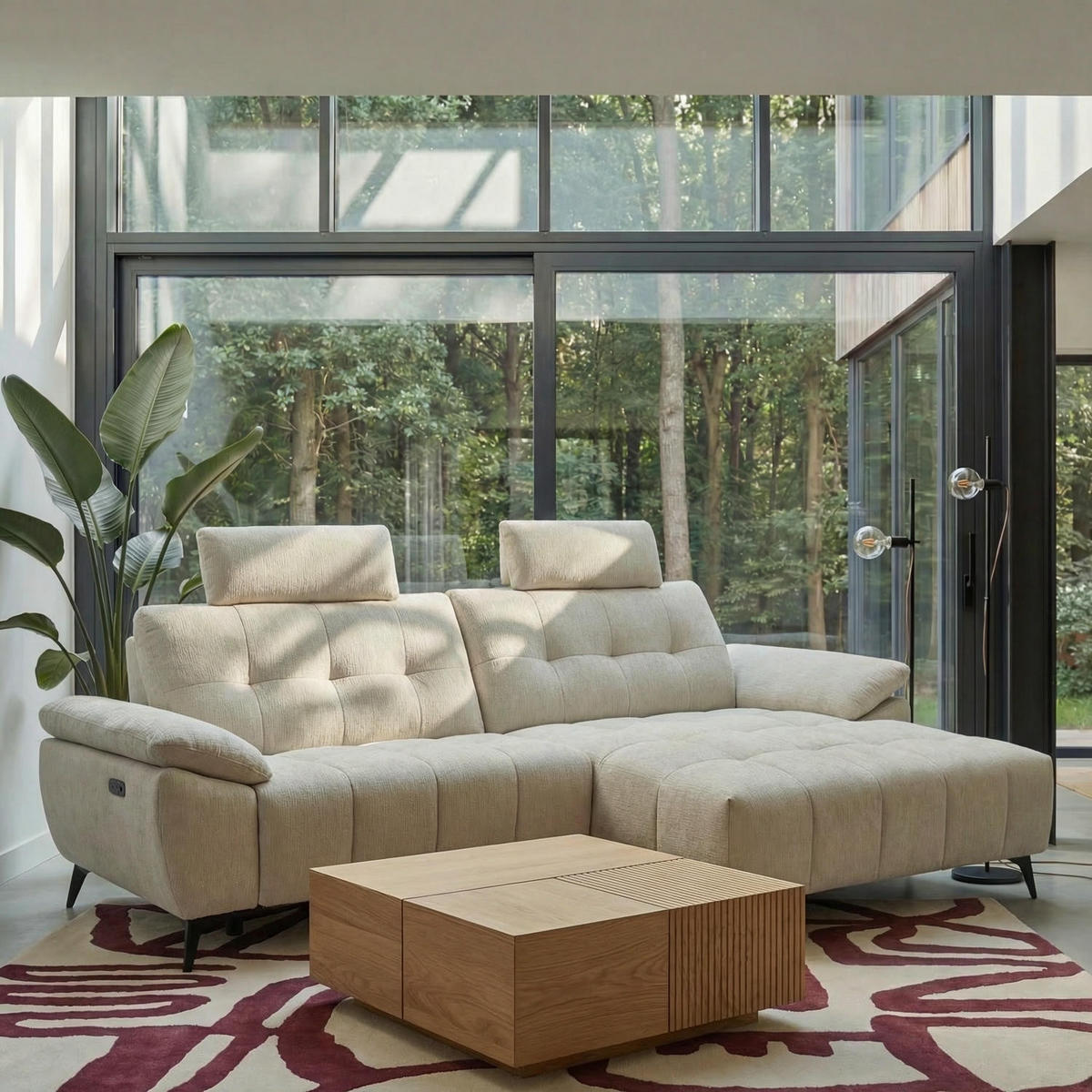 ECKSOFA Webstoff Creme Beige - Beige/Schwarz, Textil/Metall (268/156cm) - Furnhouse