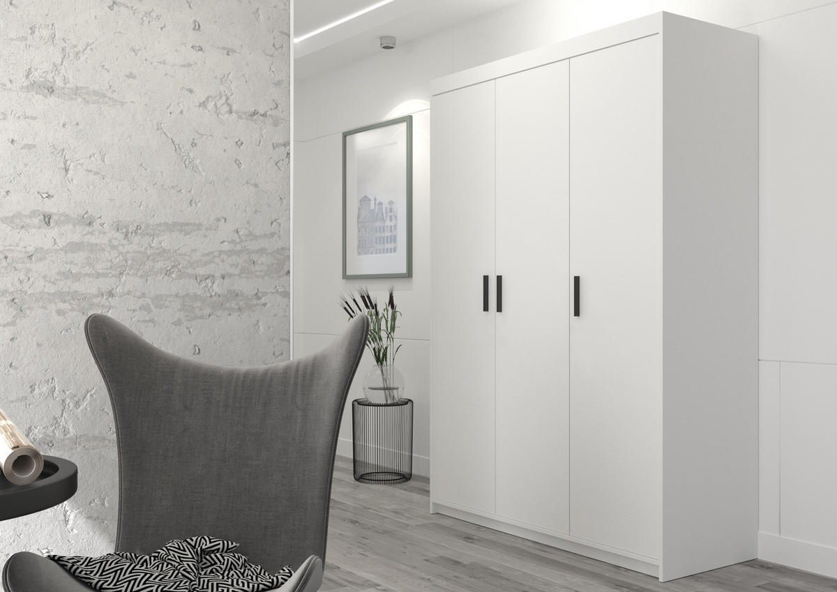 KLEIDERSCHRANK Storicos Weiß 133/190,5/53 cm - Modern 3-türig - Weiß, Holzwerkstoff/Kunststoff (133/190.5/53cm) - AX Living