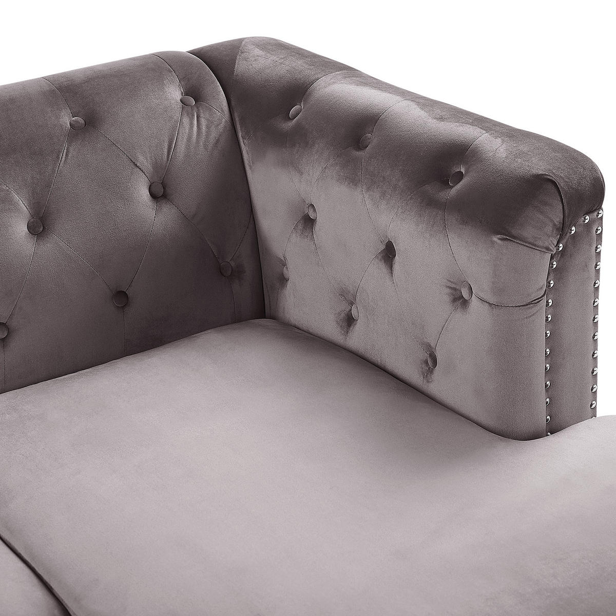 ECKSOFA Samtstoff Grau rechtsseitig Flen - Grau, Textil (212/145cm) - Beliani