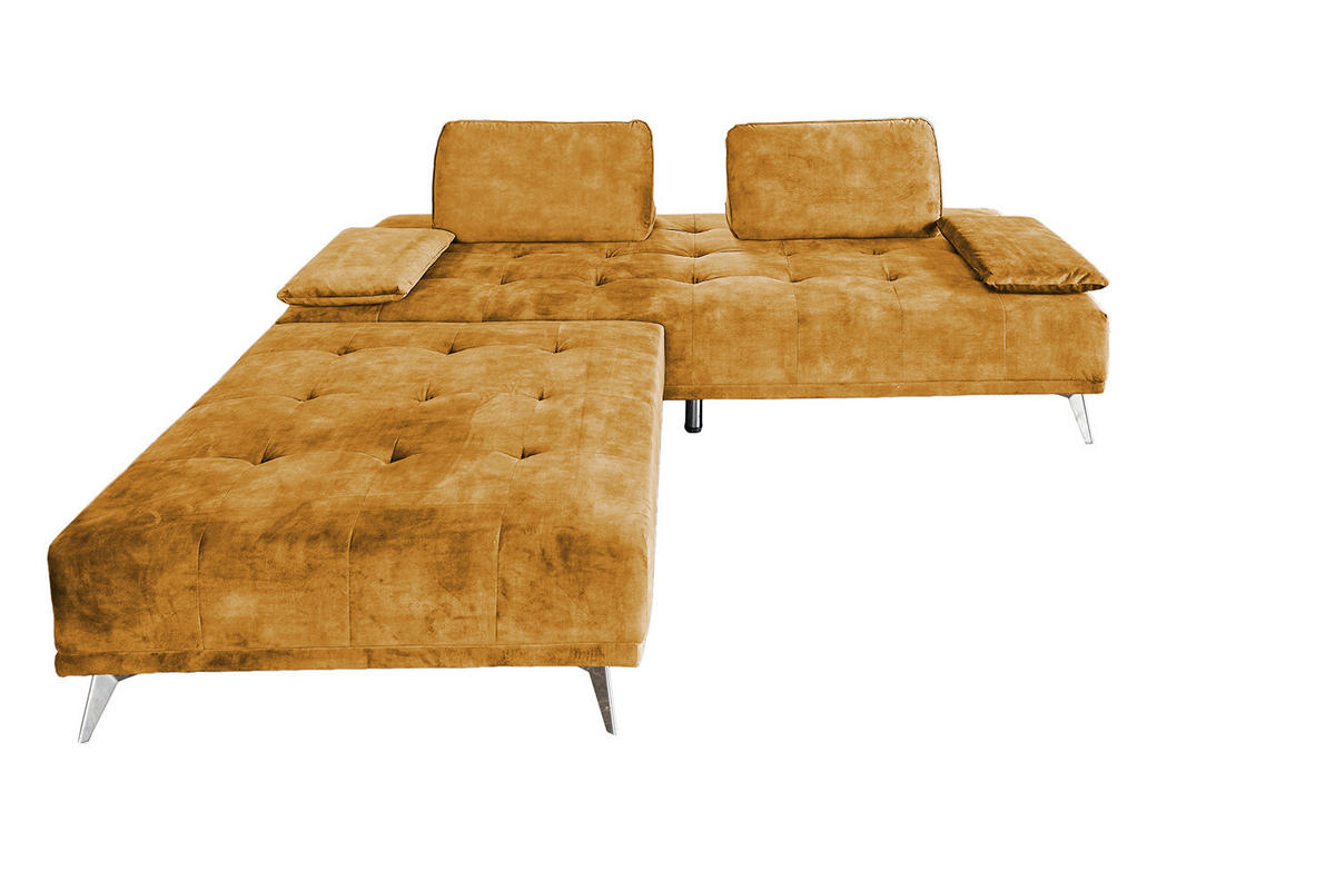SOFA MIT HOCKER WIOLO Rotbraun Velvet - Cognac/Silberfarben, Textil (220/80/240cm) - KAWOLA