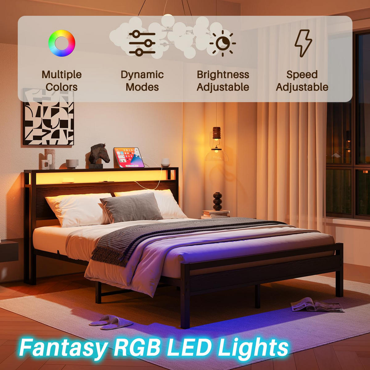 BETT 140/190 cm DE-33031 mit USB und LED-Beleuchtung Schwarz - Schwarz, Metall (140/190cm) - ComfortXL