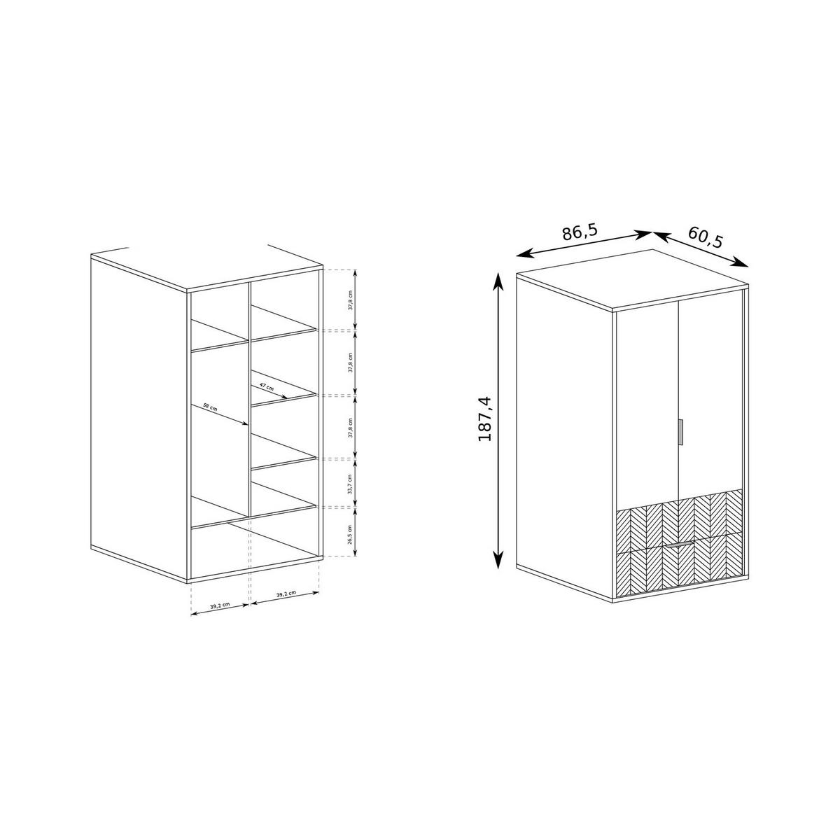 KLEIDERSCHRANK Fonti F-1 86,5 x 187,4 x 60,5 cm Karamell-Eiche - Eichefarben, Holzwerkstoff (86.5/187.4/60.5cm) - Koseto
