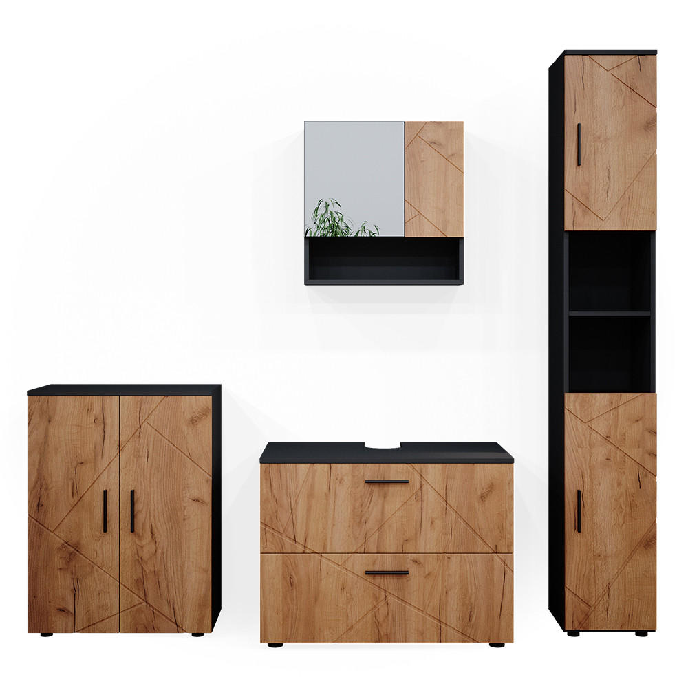 BADMÖBEL-SET Irma Goldkraft Eiche/Anthrazit 4 Teile - Anthrazit/Eiche Wotan, Holzwerkstoff (80/58/41cm) - Vicco
