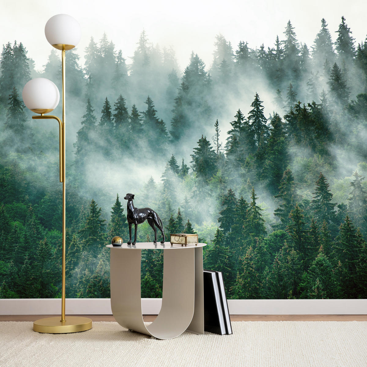 FOTOTAPETA Pre Kuchyňu Ihličnaté Stromy Hmlový Les Mystický Zelená 100 x 70 cm - sivá/zelená, papier (100/70cm) - Muralo