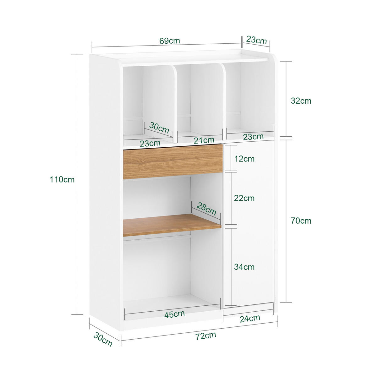 BÜCHERREGAL Weiß - Weiß, Holzwerkstoff (72/110/30cm) - SoBuy