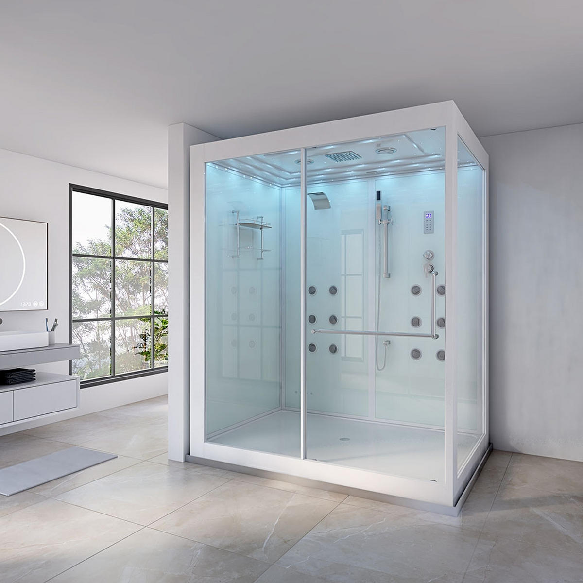 DAMPFDUSCHE DESIGN XL - XL - Weiß, Glas (130cm) - Home Deluxe