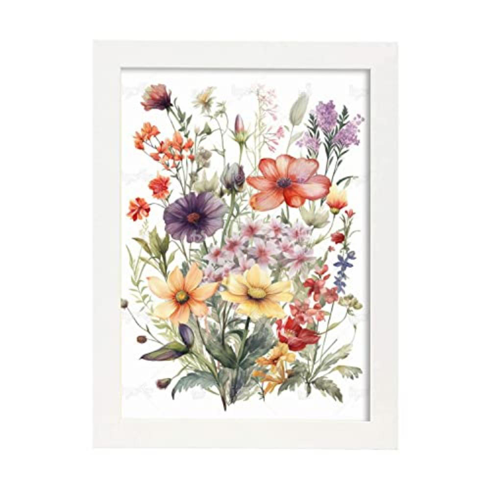 POSTER Set mit 4 AquarellWildblumen A4 Weißer Rahmen - Weiß, Papier (29.7/3cm) - Nacnic