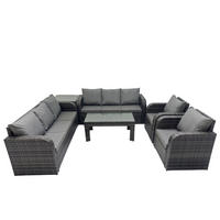 GARTENSOFA SET mit rechteckigem COUCHTISCH Polyrattan 8-Sitzer Dunkelgrau - Dunkelgrau/Grau, Glas/Kunststoff - Fimous