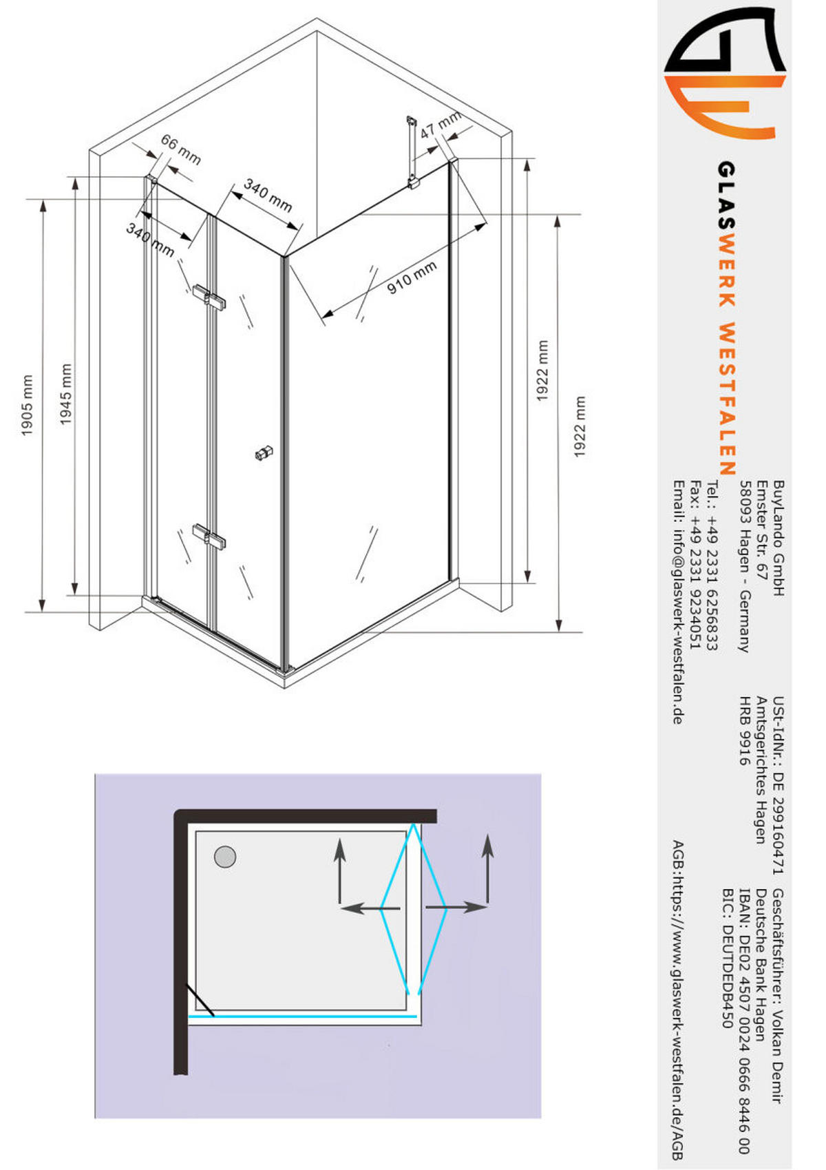 DUSCHKABINE Cornelia 100x80x195cm Eck +DT - Silberfarben, Glas (80/100/195cm) -  Glaswerk Westfalen