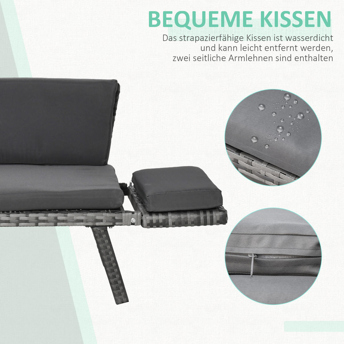 POLYRATTAN Gartensofa, Stahl, Grau - Grau, Metall (63/67/129cm) - Outsunny