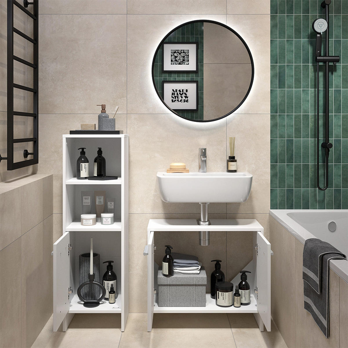 SESTAVA KOUPELNOVÉHO NÁBYTKU Karli Bílá - bílá, kompozitní dřevo (63.8/57/26.3cm) - Vicco