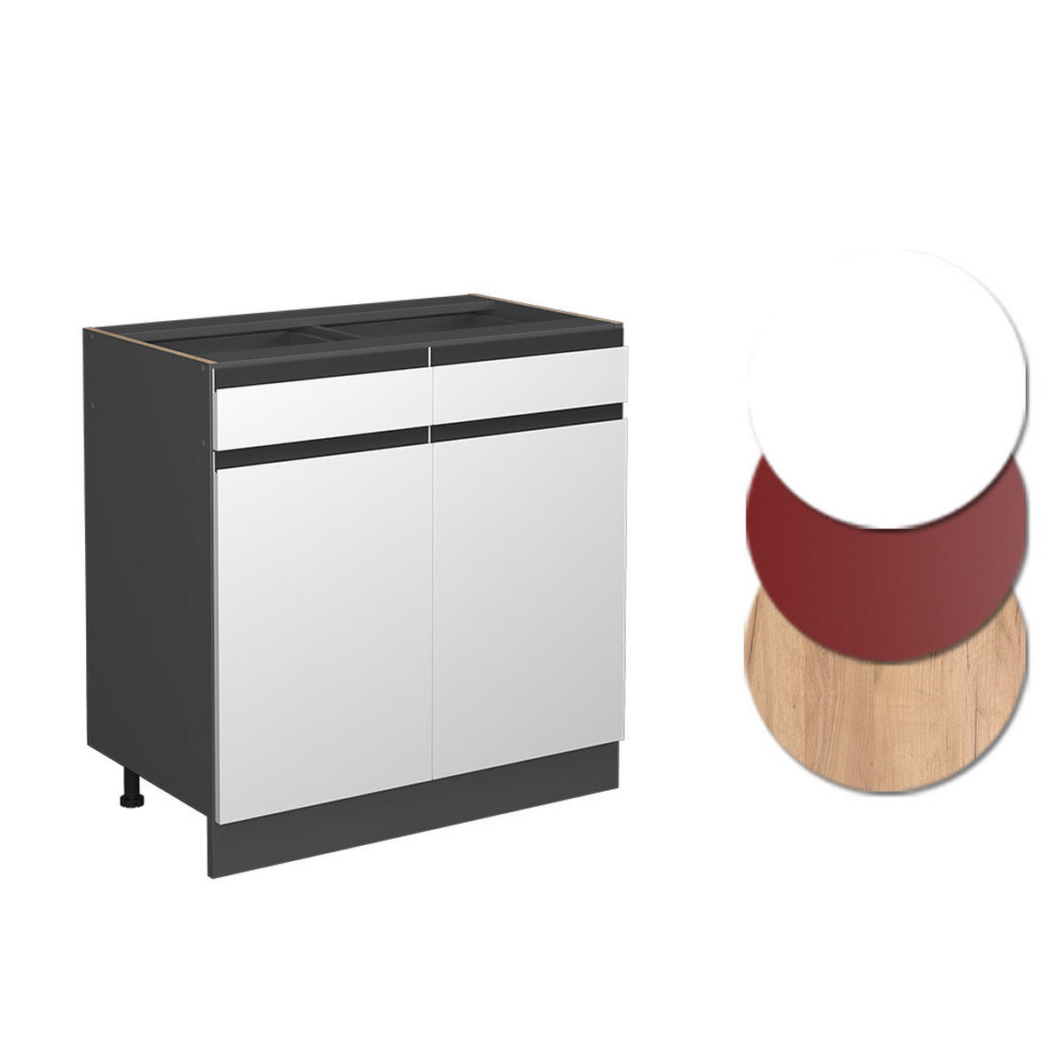 KÜCHENUNTERSCHRANK R-Line Weiß 80 cm J-Shape, ohne AP - Anthrazit/Weiß, Holzwerkstoff (80/81.6/46cm) - Vicco