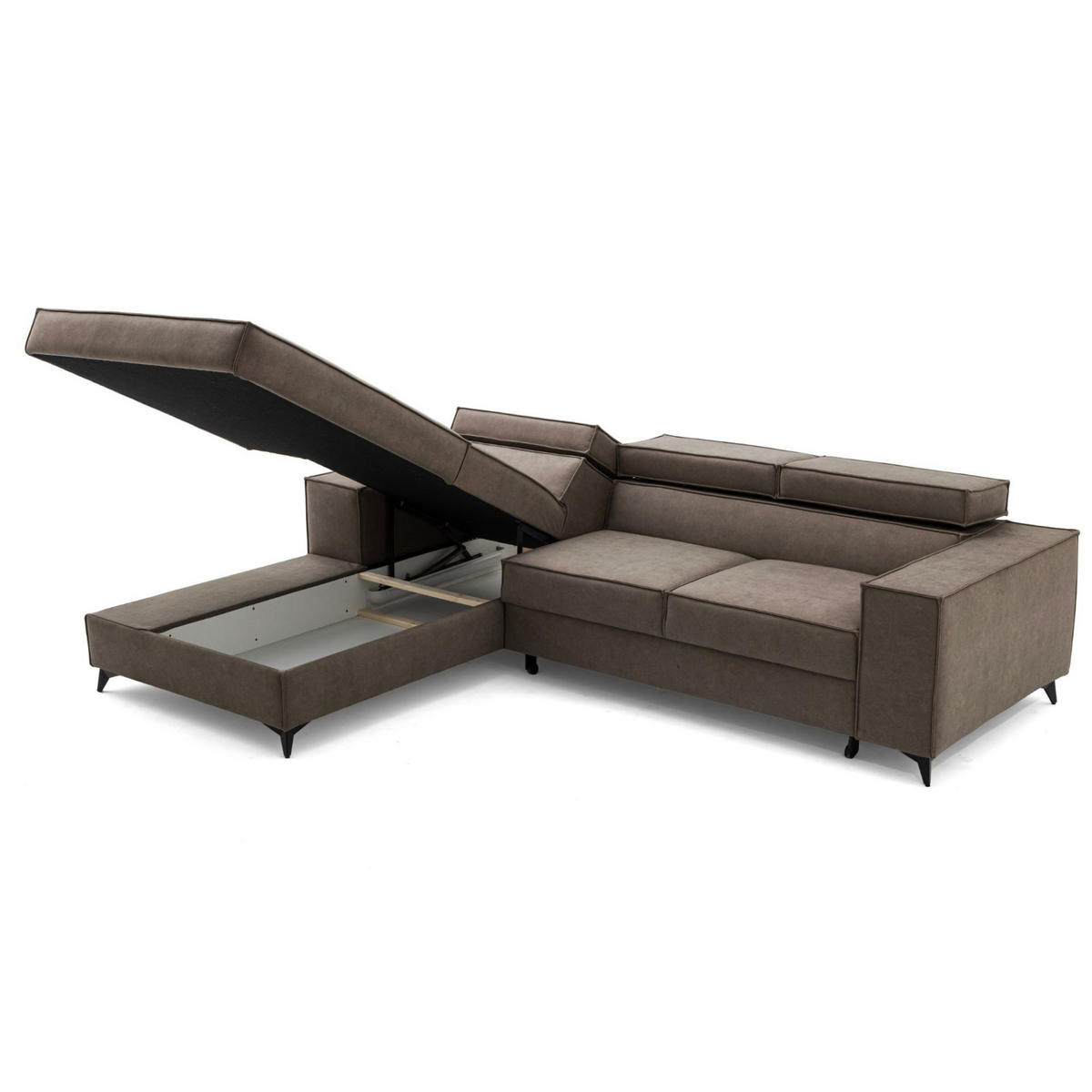 ECKSOFA PURE S Links mit Schlaffunktion 127x215 Velours Beige - Beige/Schwarz, Holz/Textil (281/204cm) - Muffo