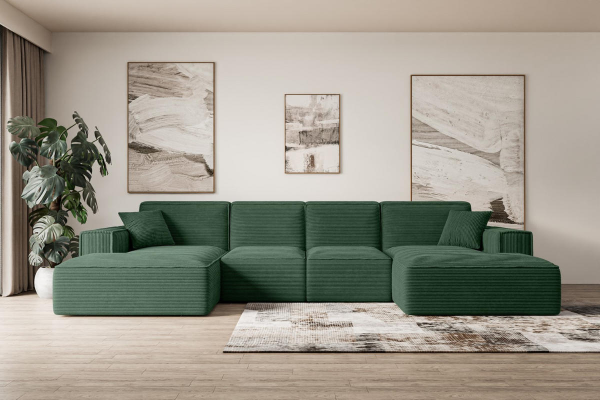 WOHNLANDSCHAFT SIERRA-U - 344x165x73 cm Grün Cord - Schwarz/Grün, Holzwerkstoff/Kunststoff (344/73/165cm) - ALTDECOR
