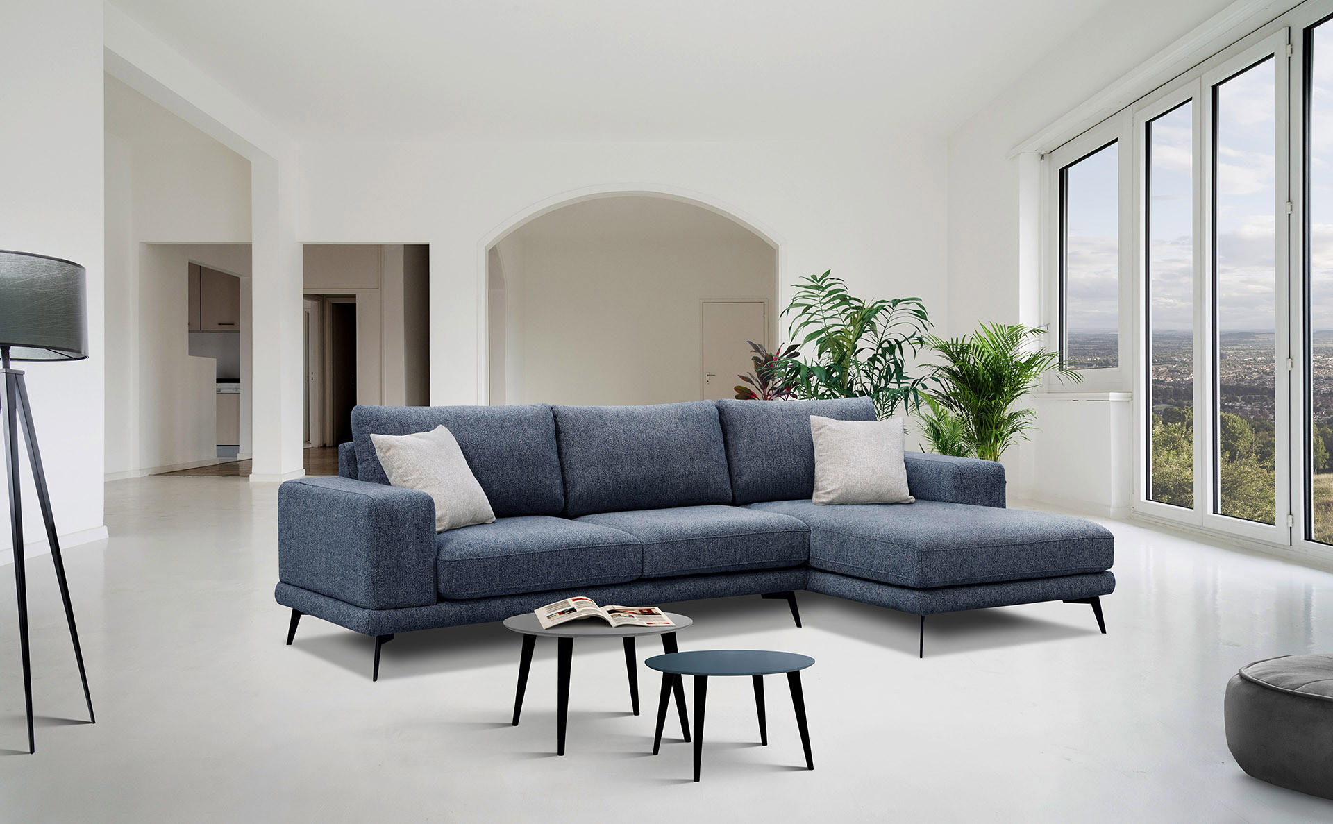 ECKSOFA MEDIOLANE 4-Sitzer, dunkelblau - Dunkelblau, Holzwerkstoff/Textil (282/219cm) - Courtois Laville