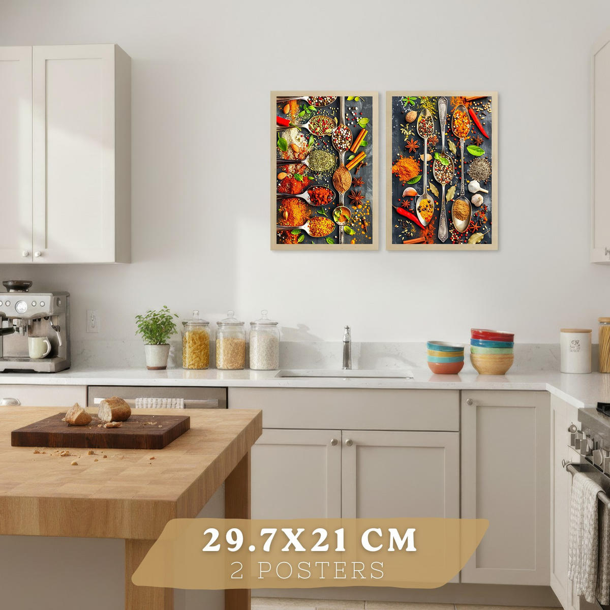PLAKAT Sada 2 Lžíce A4 Lehký dřevěný rám - béžová, papír (29.7/1/21cm) - Nacnic