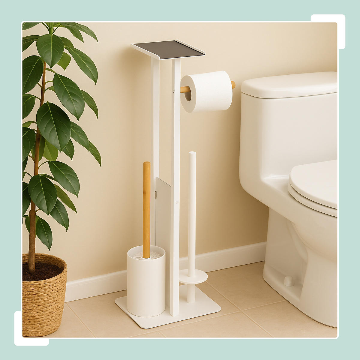 WC-GARNITUR - Schwarz, Holz/Kunststoff (21/65/18cm) - Relaxdays