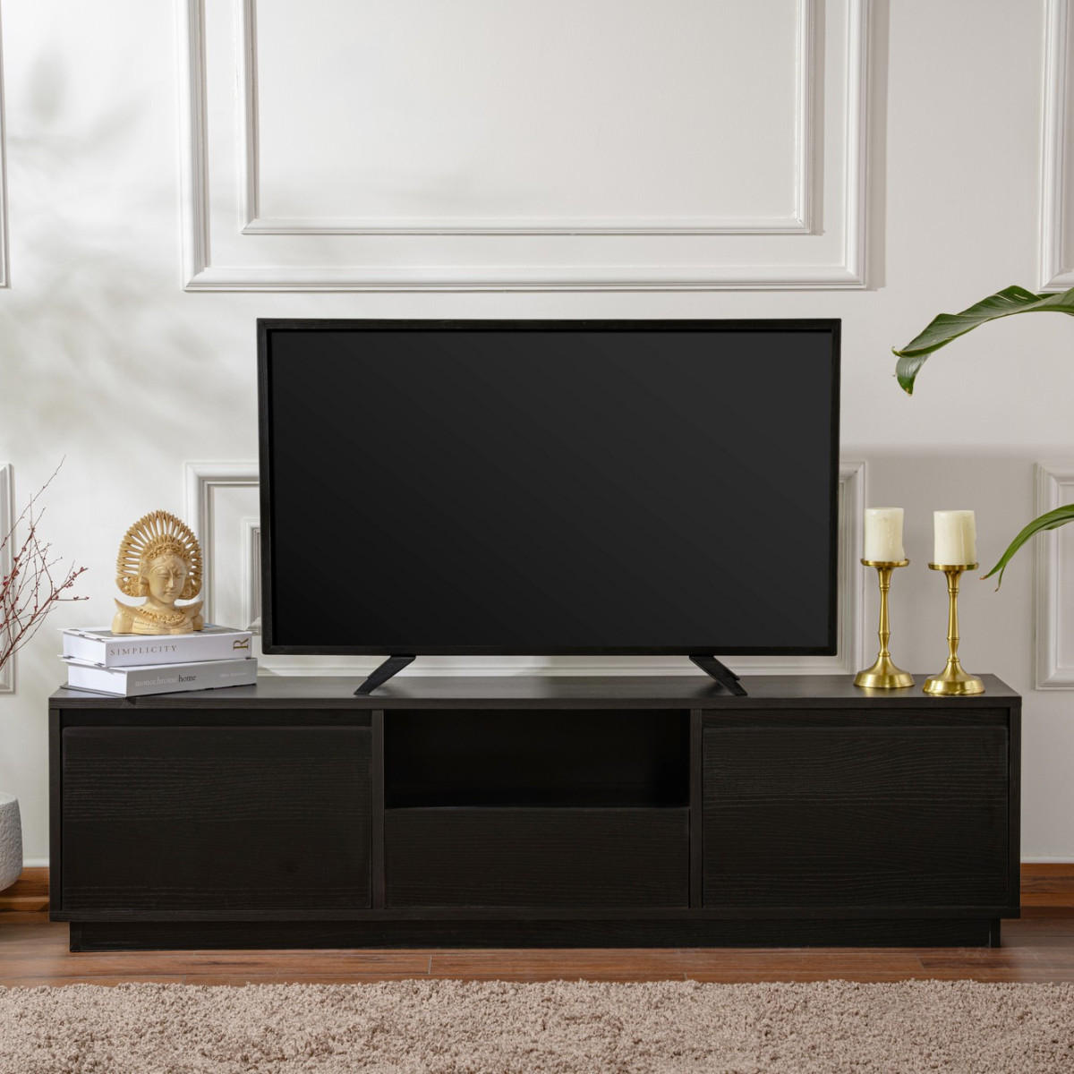TV-MÖBEL mit 3 klappbaren türen und 1 offenem fach - vanguard 160/29,5/42 cm - Schwarz, Holzwerkstoff (29.5/42/160cm) - Calicosy