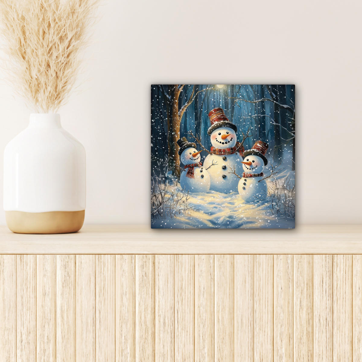 LEINWANDBILD Schneemann - Schnee - Winter - Wald Deko Wohnzimmer 20x20 cm - Hellblau, Textil (20/20cm) - MuchoWow