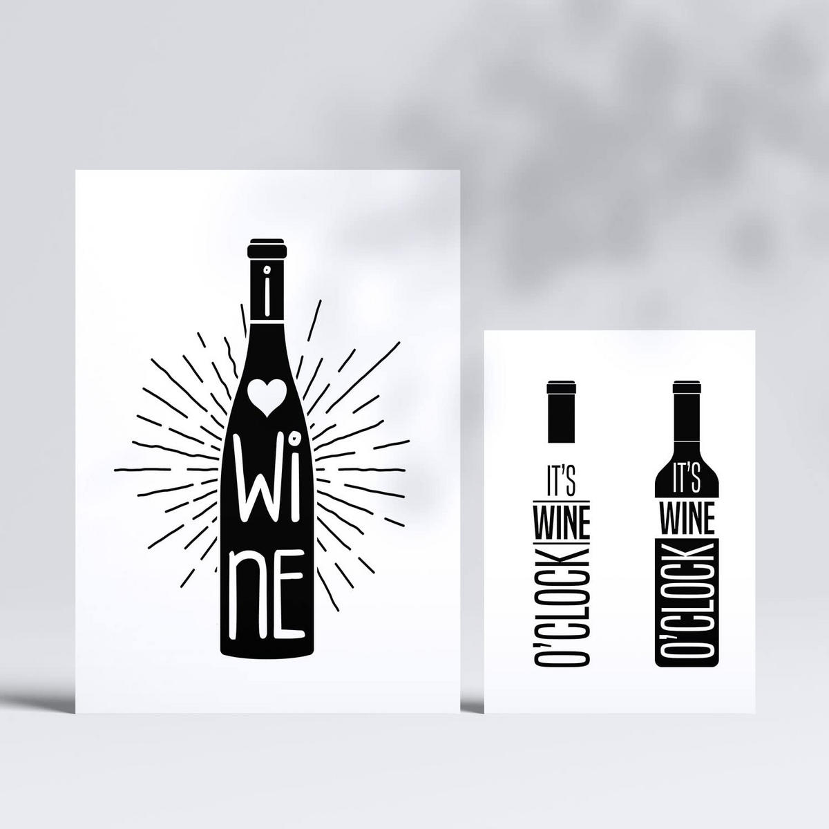 POSTER Set Mit 6 Wein Kaffee & Getränken Im Werbetafel Illustrationen A3 & A4 Rahmenlos - Klar, Papier (29/3cm) - Nacnic