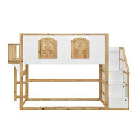 KINDERBETT Weiß und Natur Liegefläche 90/200 cm, Hochbett mit Treppenschrank, Spielfläche, Lattenrost - Naturfarben, Holz (90/200cm) - PANGIVO