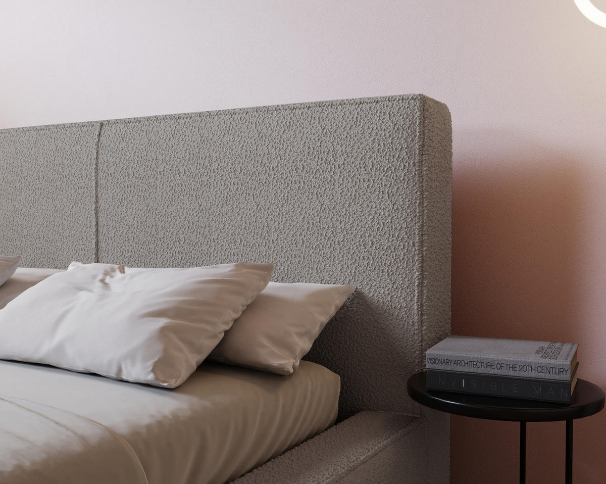 POLSTERBETT 180x200 Morin mit Bettkasten, Boucle, Hellgrau - Hellgrau, Holz/Textil (180/200cm) - Emporius
