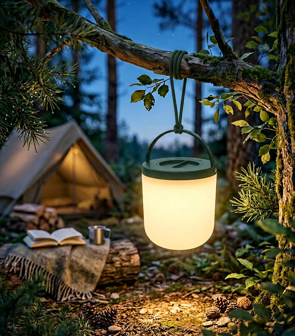 LED-LEUCHTE Dimmbar warmweiß batteriebetrieben mit Schlaufe IP44 3000K 80lm olivegrün - Grün, Kunststoff (13/13/21cm) - Northpoint