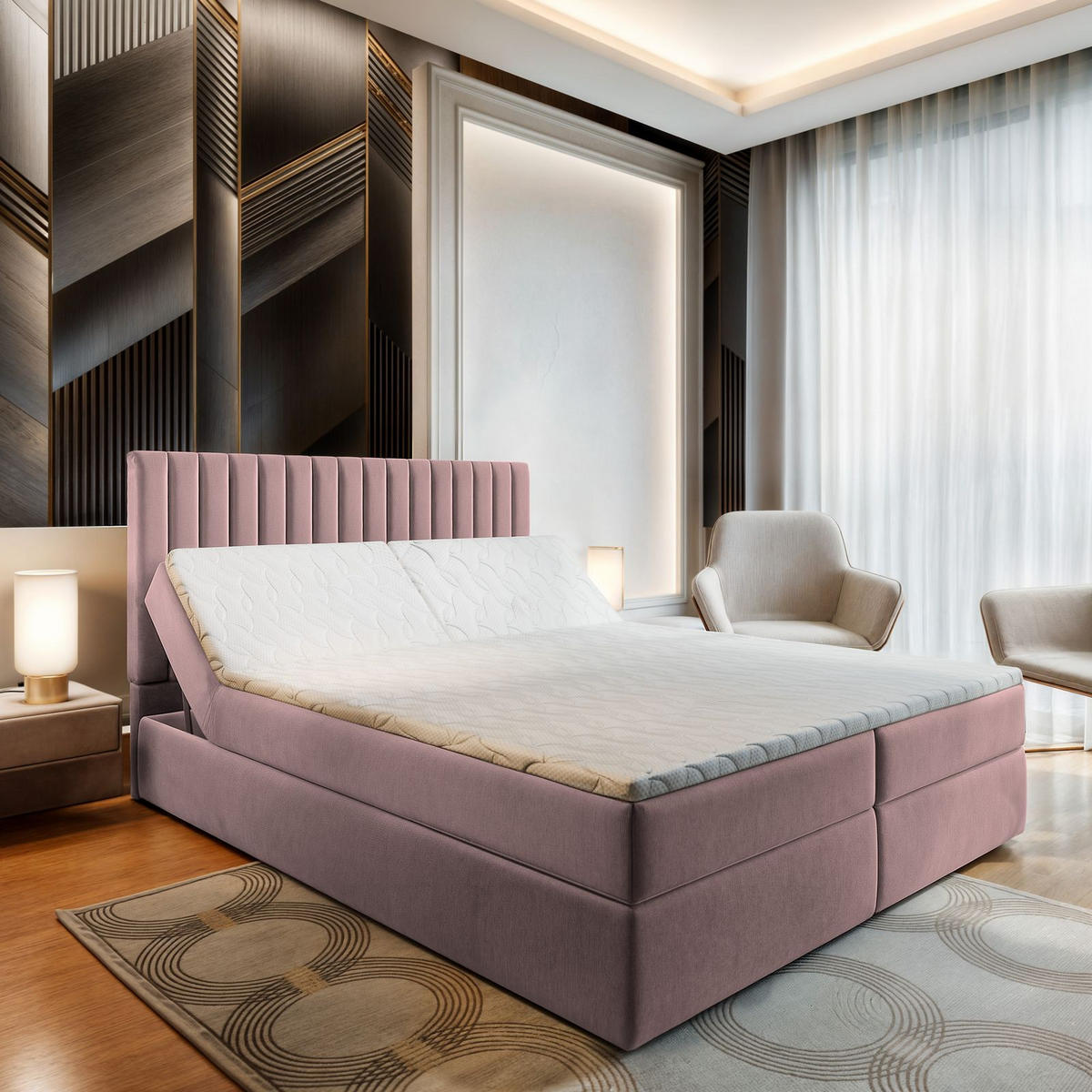 BOXBETT MURLO 140x200 cm mit Matratze und Topper - Rosa - Rosa, Holz (140/200cm) - MASSENO