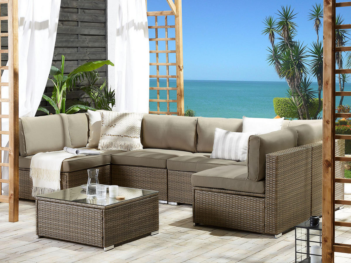 LOUNGE SET 6-Sitzer modular Braun Auflagen braun Belvedere - Braun, Kunststoff - Beliani