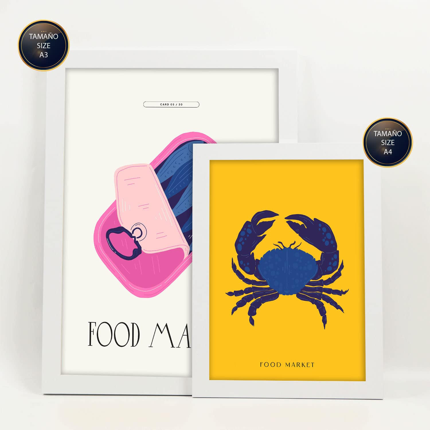 POSTER Set Mit 6 Lebensmittel Und Ernährungs Meeresfrüchte Natur Und Botanikdrucke Für Innenarchitektur A3 & A4 Weißer Rahmen - Weiß, Papier (29/3cm) - Nacnic