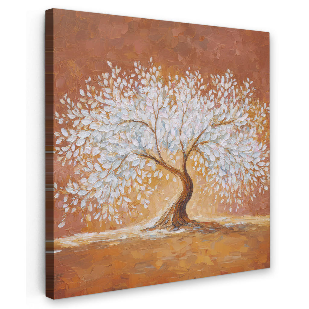 MuchoWow OBRAZ NA PLÁTNĚ Abstraktní - Strom - Bílý - Listy 20x20 cm