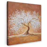 LEINWANDBILD Abstrakt - Baum - Weiß - Blätter Deko Groß 90x90 cm - Braun, Textil (90/90cm) - MuchoWow