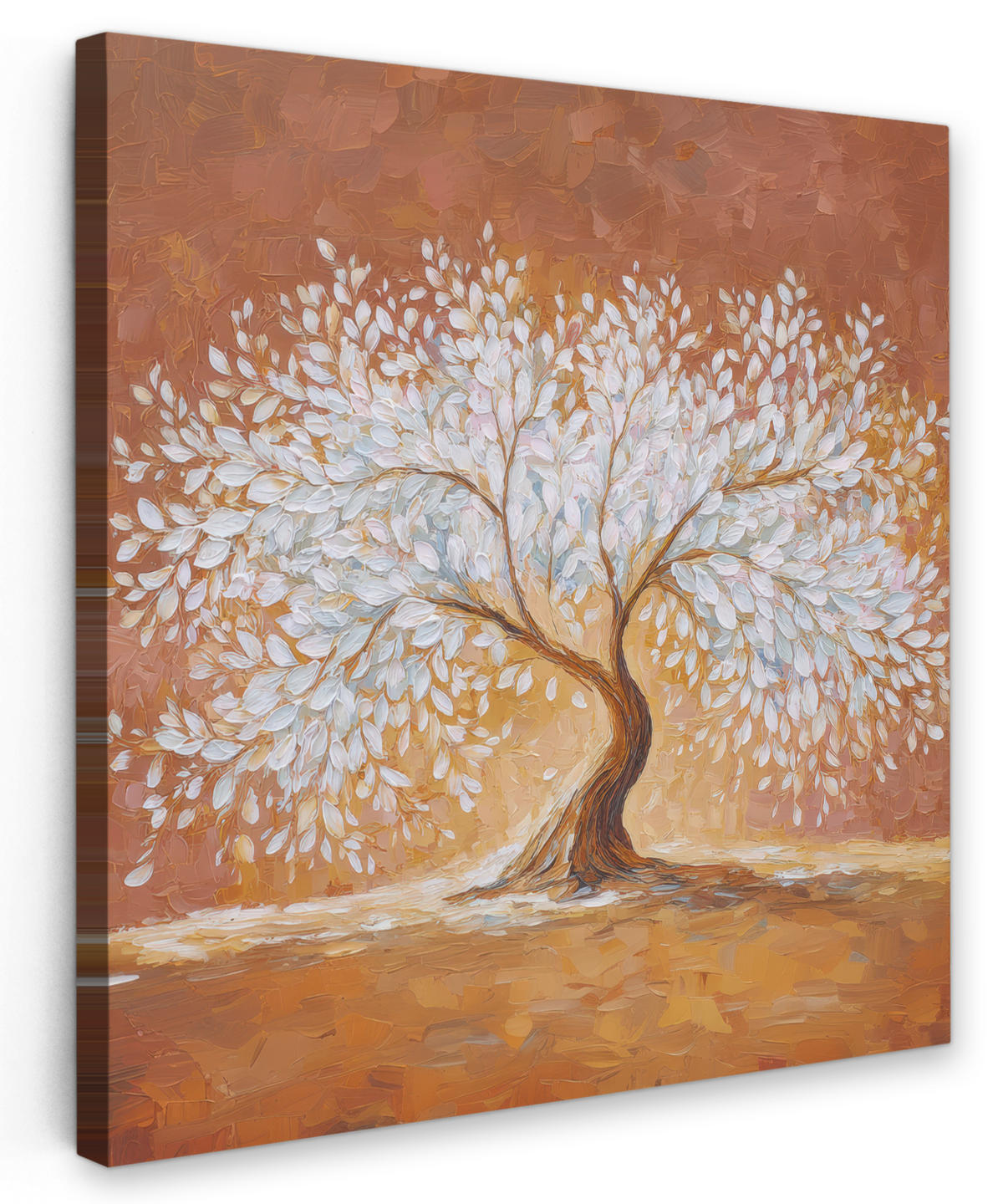 LEINWANDBILD Abstrakt - Baum - Weiß - Blätter Deko Groß 90x90 cm - Braun, Textil (90/90cm) - MuchoWow