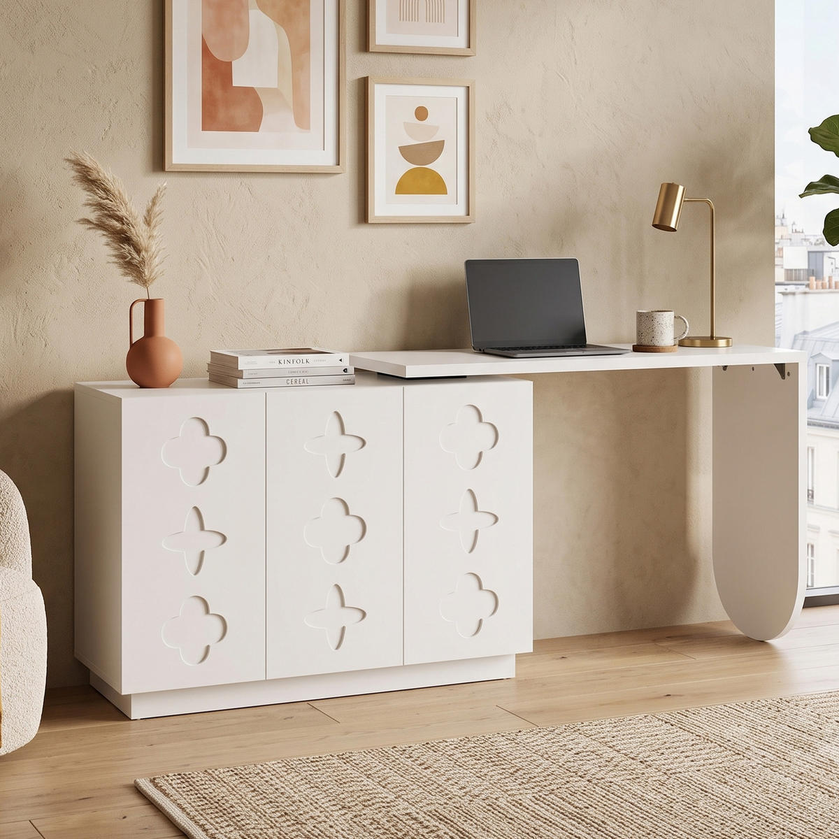 COMPUTERTISCH Eckschreibtisch Drehbar Weiß L-Form mit Schrank 110cm - Weiß, Holzwerkstoff (40/110/75cm) - Urban Meuble