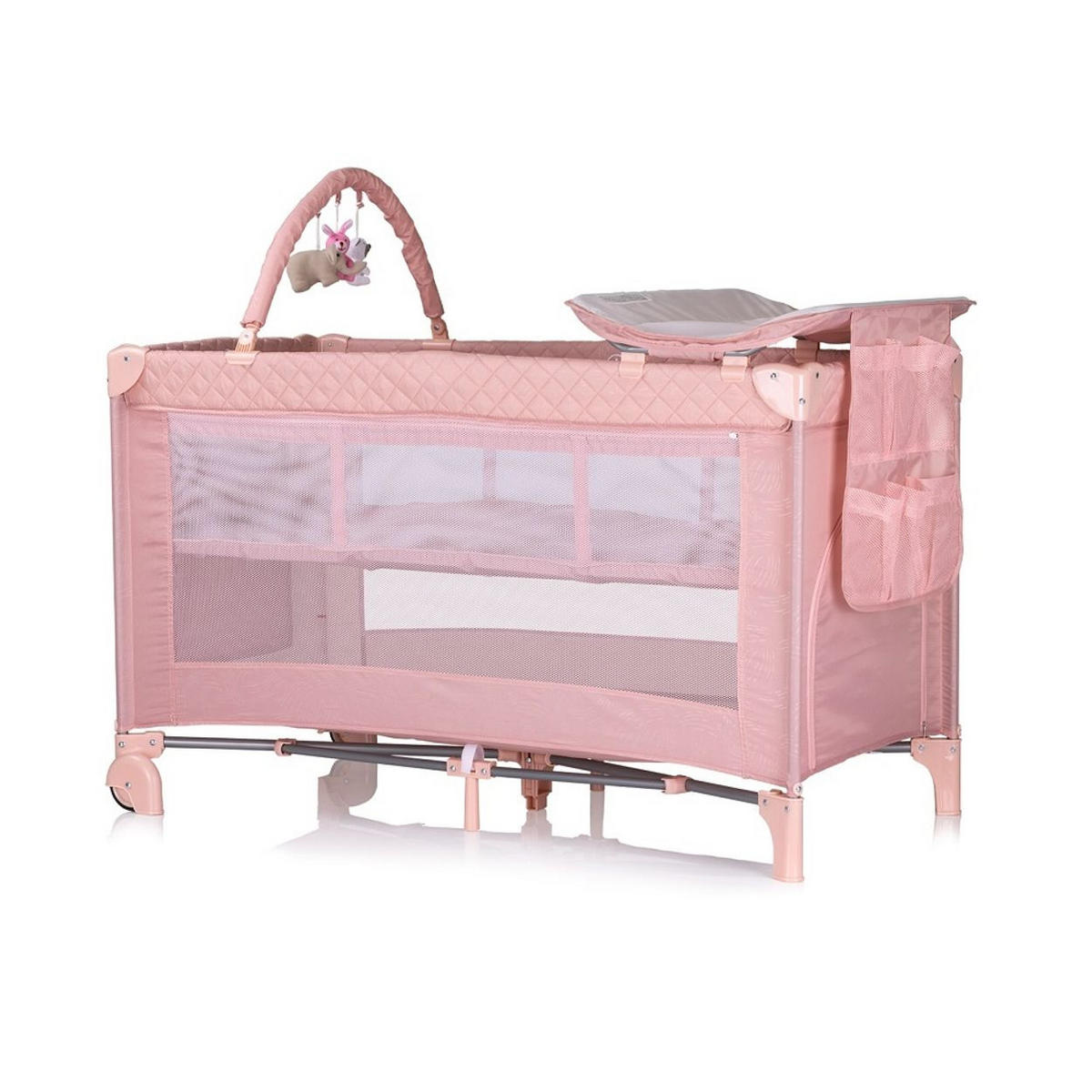 REISEBETT Luna 2 Ebenen pink Wickelauflage klappbar Spielbogen Faltmatratze - Pink, Kunststoff (60/120cm) - Chipolino