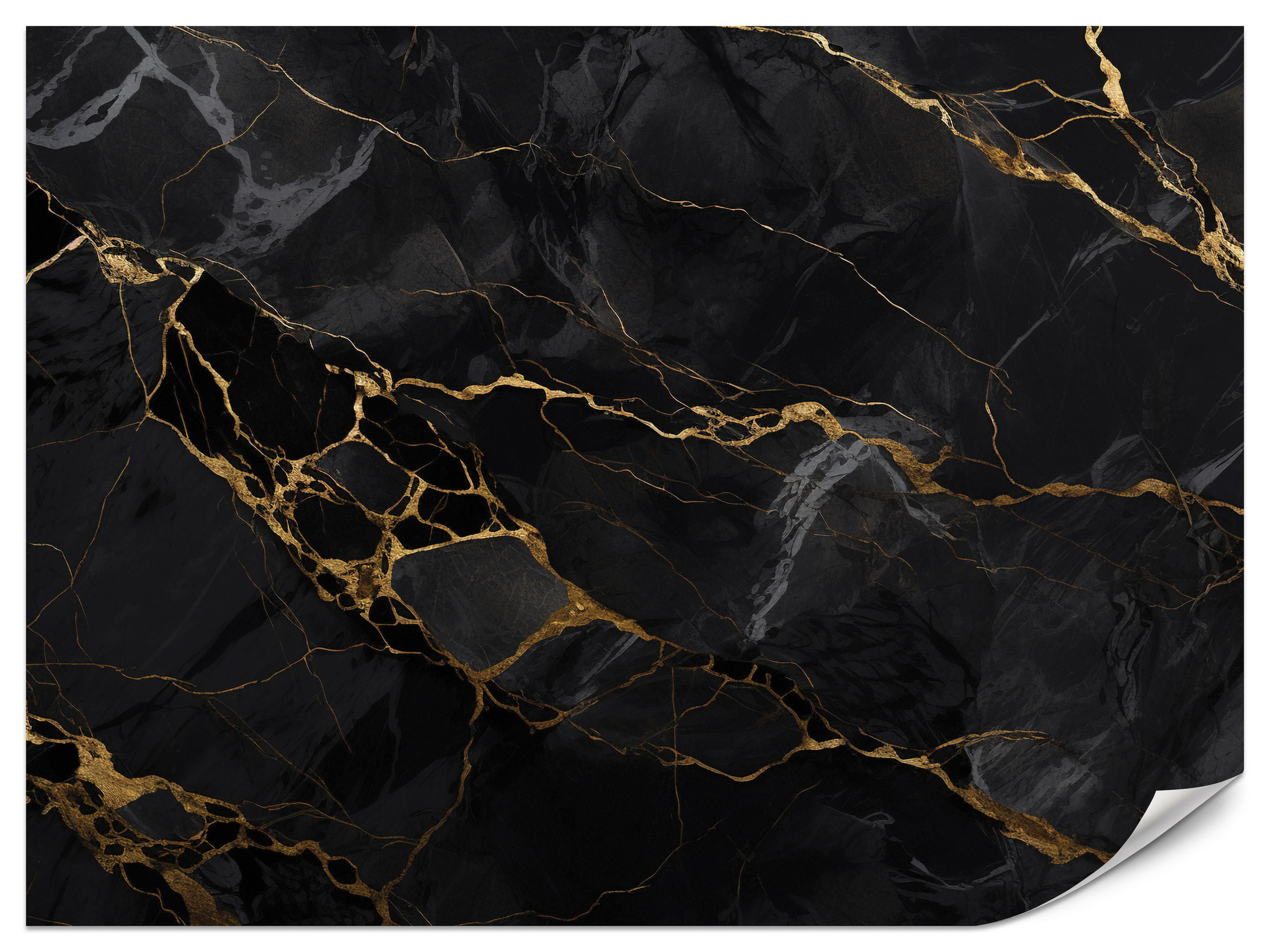 FOTOTAPETE Marmor Abstraktion Glamour Schwarz Modern Luxus Eleganz 150x105 - Gelb/Schwarz, Papier (150/105cm) - Muralo