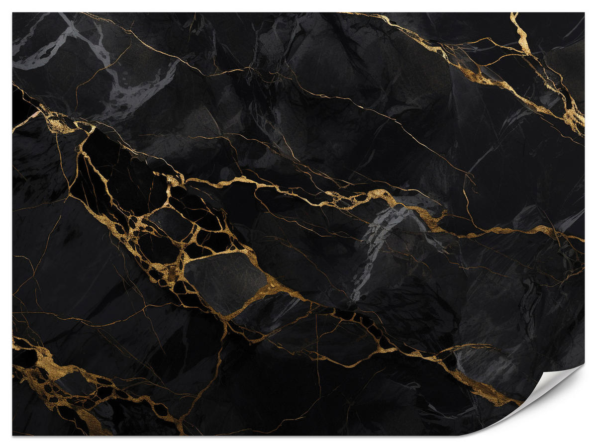 FOTOTAPETE Marmor Abstraktion Glamour Schwarz Modern Luxus Eleganz 150x105 - Gelb/Schwarz, Papier (150/105cm) - Muralo