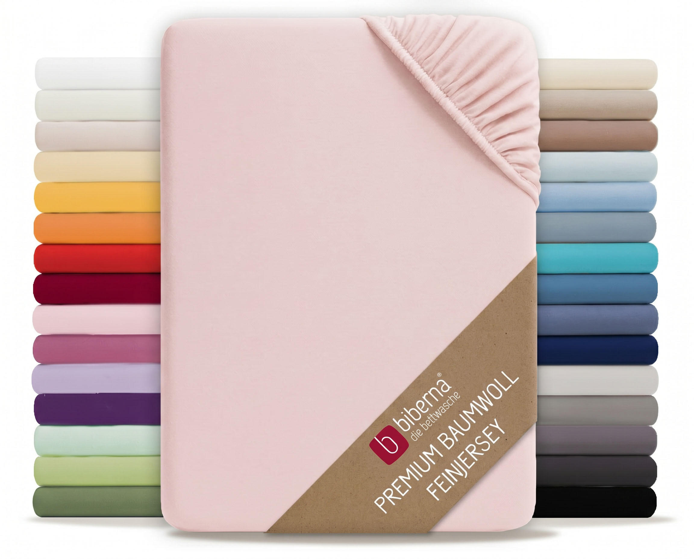 SPANNBETTTUCH Premium Jersey rose, 90x190 cm - 100x200 cm - Rosa, Textil (100/200cm) - biberna