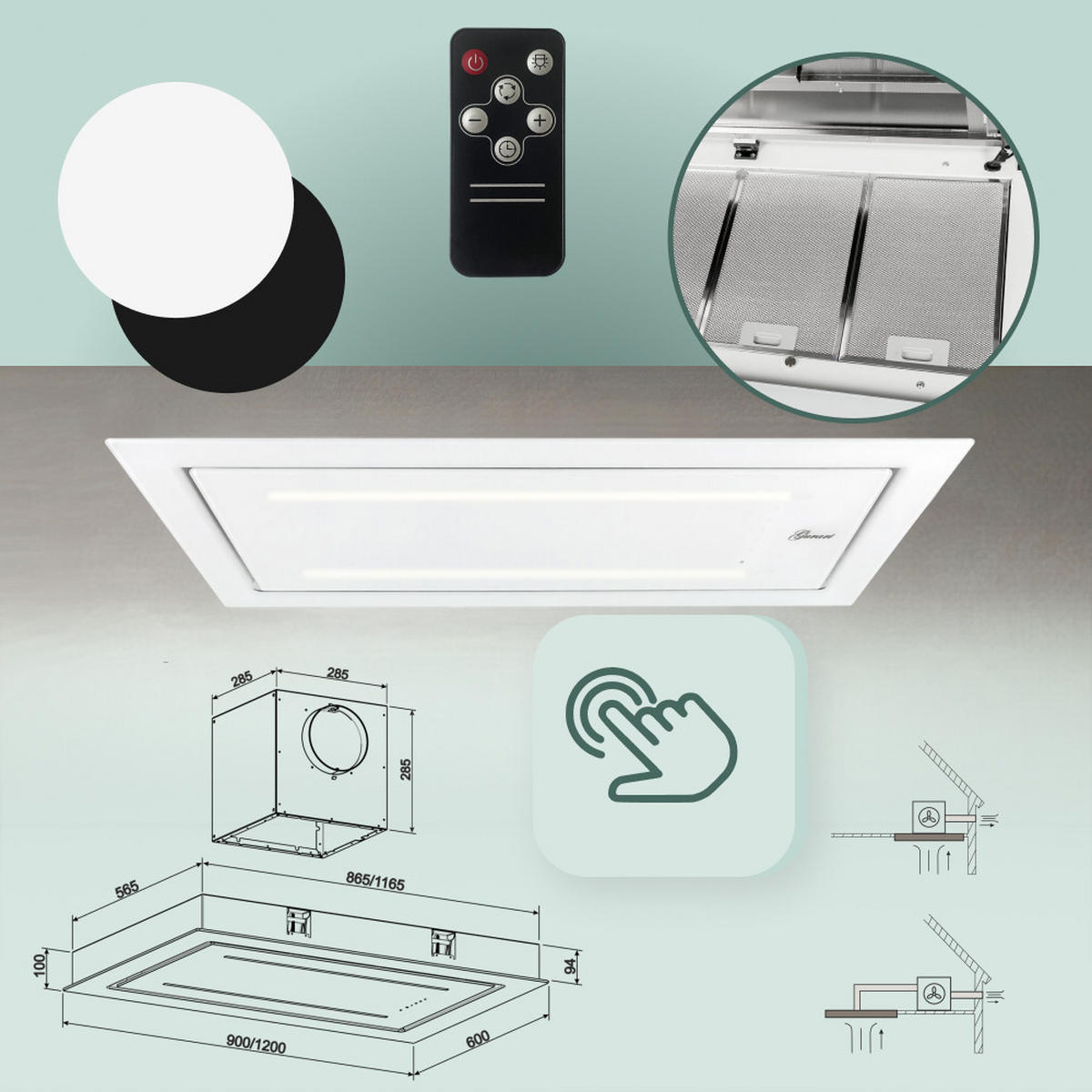 DUNSTABZUGSHAUBE GCH C 341 120 WH 120 cm Weiß - Weiß, Glas (120/10/60cm) - Gurari