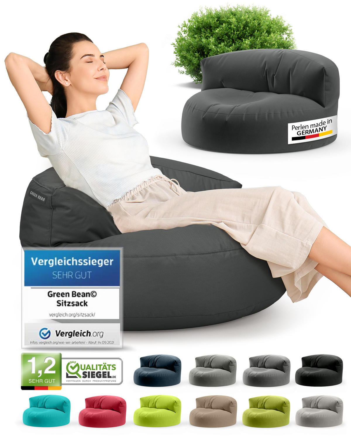 INDOOR OUTDOOR SITZSACK Lounge Sofa - Dunkelgrau, Textil (90/50/50cm) - Green Bean