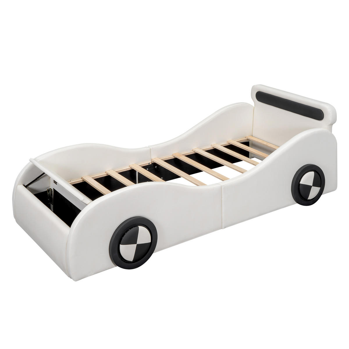 KINDERBETT 90x200 cm Auto LED weiß - Weiß, Kunststoff (90/200cm) - LEBENLANG