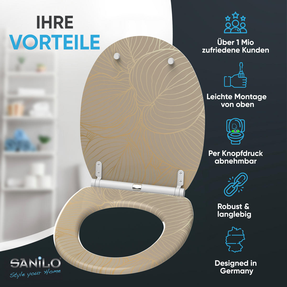 WC-SITZ mit Absenkautomatik & Top Fix Hosta - Beige, Holzwerkstoff (37.7/5.5/48cm) - Sanilo