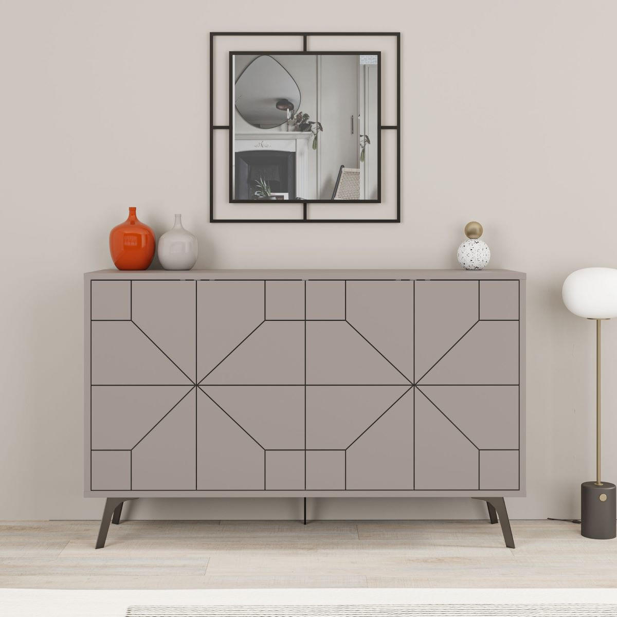SIDEBOARD mit 4 Türen und dekorierten Türen L123 cm - Dune - Taupe, Holzwerkstoff (35/62.4/123cm) - Calicosy