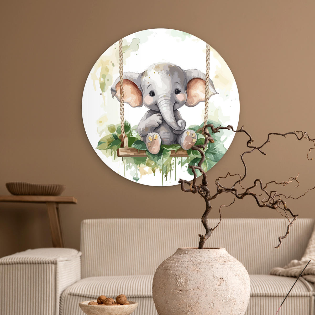 WANDBILD Elefant - Tier - Kinder - Dschungel 60x60 cm - Hellgrau, Kunststoff (60/60cm) - MuchoWow